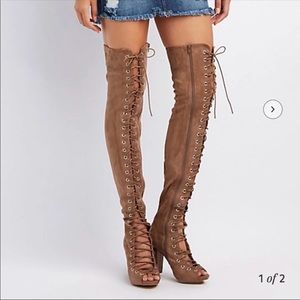 Black Over The Knee Lace Up Booties